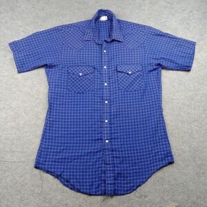 Saddlebrook Shirt Mens Medium Blue Plaid Snap Front Short Sleeve Western Casual